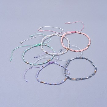 Adjustable Nylon Thread Braided Beads Bracelets, with Glass Seed Beads and Glass Bugle Beads, Mixed Color, 2 inch(5.2cm)