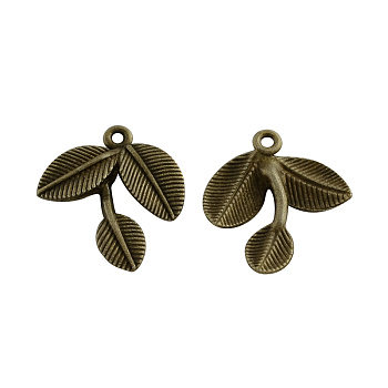 Tibetan Style Alloy Leaf Pendants, Cadmium Free & Nickel Free & Lead Free, Antique Bronze, 26.5x23.5x3.5mm, Hole: 2mm, about 335pcs/1000g