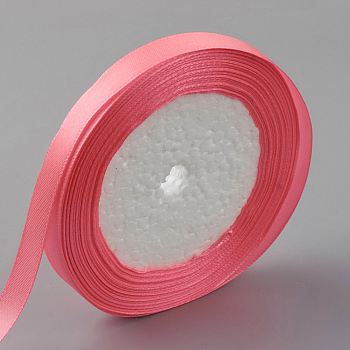 Single Face Satin Ribbon, Polyester Ribbon, Light Coral, 1/4 inch(6mm), about 25yards/roll(22.86m/roll), 10rolls/group, 250yards/group(228.6m/group)