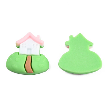 Opaque Resin Cabochons, House, Pink, 22.5~23x23.5x6mm