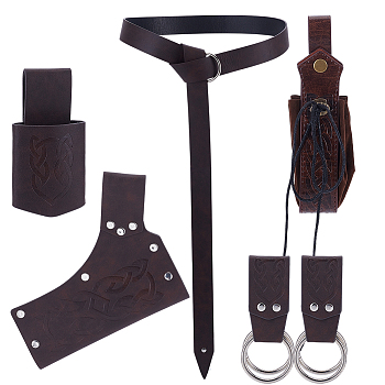 PU Leather Waist Belts, Medieval Viking Renaissance Accessories, with Medieval PU Leather with Velvet Viking Wallets Coin Pouches, Sienna, 1680x34x3mm
