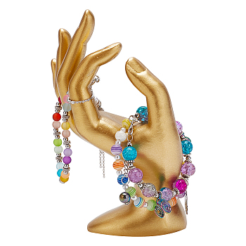 Resin Mannequin Hand Jewelry Display Holder Stands, OK Shaped Hand Ring Jewelry Organizer Rack for Ring, Bracelet, Watch, Goldenrod, 7x9x16cm