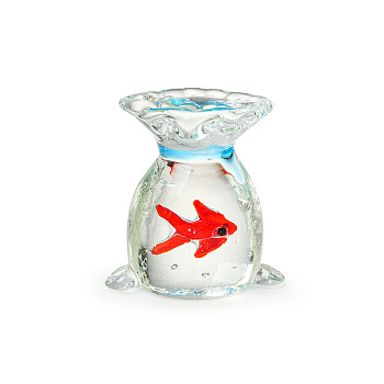 Glass Cat Pocket Fish Figurines, for Home Car Desktop Decoration, Fish, 20.3x36x39mm