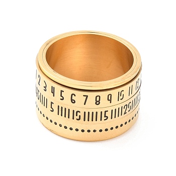 Titanium Steel Spinner Ring, with Number Pattern, Wide Band Rings for Unisex, Golden, 14mm, Inner Diameter: 17.1mm