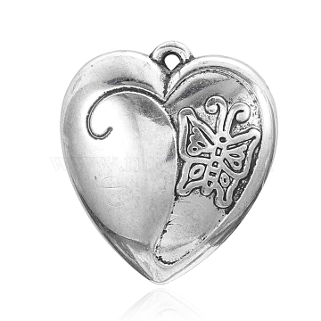CCB Plastic Pendants, Heart with Butterfly, Antique Silver, 44x40x19mm, Hole: 3mm(CCB-P005-100)