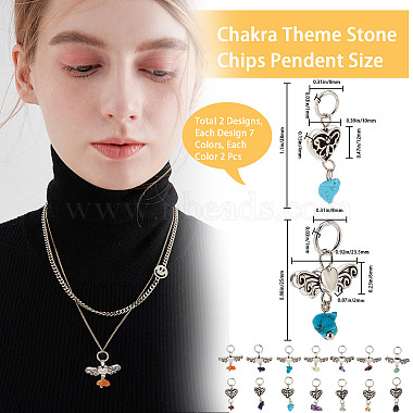 creatcabin 4 ensembles 2 styles chakra pendentifs en alliage de copeaux de pierres naturelles et synthétiques mélangées(FIND-CN0001-40)-2