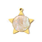Natural Shell Pendants, Star Charms with 304 Stainless Steel Settings, Real 18K Gold Plated, Ion Plating(IP), Seashell Color, 22x20mm(STAS-STAS-OY009-74G)