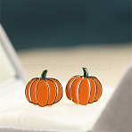 Pumpkin Alloy Enamel Stud Earrings, Golden, 15x14.4mm(FS-WG288E2-01)