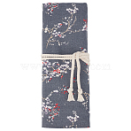 Flower Printed Polyester Cloth Knitting Tools Storage Roll Bags, with Rope, Rectangle, Marine Blue, 33x35.5x0.45cm(AJEW-WH20054-349B)