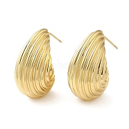 Rack Plating Brass Shell Shape Stud Earrings for Women, Lead Free & Cadmium Free, Long-Lasting Plated, Real 18K Gold Plated, 27.5x15mm(EJEW-Z019-20G)