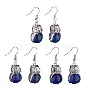 Natural Lapis Lazuli Owl Dangle Earrings, Platinum Brass Jewelry for Women, 41mm, Pin: 0.6mm(EJEW-A092-08P-02)
