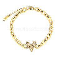 Initial Letter V Cubic Zirconia Link Bracelet with Stainless Steel Oval Link Chains, Golden, 6-1/4 inch(16cm)(YU4495-1)