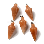 Natural Red Aventurine Pendants, Cone Charms with Rack Plating Platinum Plated Brass Snap on Bails, 36~36.5x15~15.5mm, Hole: 5~6.5x2mm(G-Z055-02P-12)