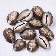 Natural Cowrie Shell Links connectors, Coconut Brown, 26~36x17~27x12~17mm, Hole: 1.4mm, about 70pcs/500g(SSHEL-N034-25)