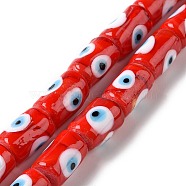 Handmade Evil Eye Lampwork Beads Strands, Column, Red, 15x10mm, Hole: 2mm, about 25pcs/strand, 14.76 inch(37.5cm)(LAMP-F027-01C)