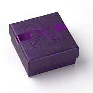 Square with Bowknot Pattern Cardboard Jewelry Boxes, with Sponge Inside, Snap Cover, for Necklaces, Rings and Pendants, Purple, 7.2x7.2x3.5cm(MB-TAC0002-01A)