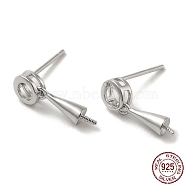 Rhodium Plated Donut 925 Sterling Silver Stud Earring Findings, for Half Drilled Beads, with S925 Stamp, Real Platinum Plated, 15x5mm, Pin: 0.9mm and 11x0.9mm(STER-P056-13P)