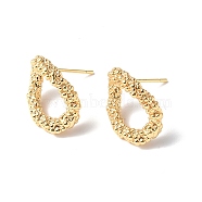 Textured Brass Stud Earring Findings, with 925 Sterling Silver Pins, Twist Oval, Real 18K Gold Plated, 17x13.5mm, Pin: 0.8mm(KK-B063-19G)