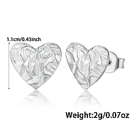 Rhodium Plated Sterling Silver Stud Earrings, Heart, Platinum, 11mm(UH9338-1)