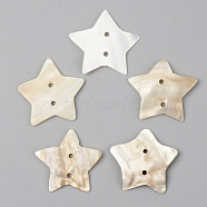 Natural Freshwater Shell Links, Star, Seashell Color, 35.5~37x38~40x2~5mm, Hole: 2mm(SSHEL-R048-009)