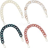 4Pcs 4 Colors Plastic Curb Chain Bag Handles, Imitation Gemstone, with Zinc Alloy Swivel Clasp, Mixed Color, 37cm, 1pc/color(FIND-FH0004-98)