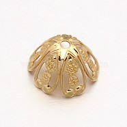 6-Petal Brass Bead Caps, Long-Lasting Plated, Flower, Light Gold, 13x7mm, Hole: 1mm(KK-O077-02)