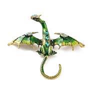 Dragon Alloy Rhinestone Brooches, Enamel Pins, Alloy Badge for Unisex, Antique Golden, Green, 74x88x16mm(JEWB-K018-14AG-02)