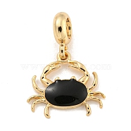 Rack Plating Alloy Enamel Crab European Dangle Charms, Large Hole Pendants, Golden, Cadmium Free & Nickel Free & Lead Free, Black, 27mm, Hole: 4.6mm, Crab: 18x20x2.5mm(FIND-B034-47G)
