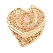 Rack Plating Brass Hollow Pendants, Heart Charm, Light Gold, 36x31.5x9.5mm, Hole: 2mm(KK-P244-01KCG)