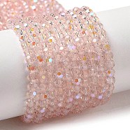 Electroplate Transparent Glass Beads Strands, Faceted, Round, Rainbow Plated, Pink, 3mm, Hole: 0.8mm, about 164~166pcs/strand, 19.69~19.88 inch(50~50.5cm)(EGLA-A035-T3mm-L20)