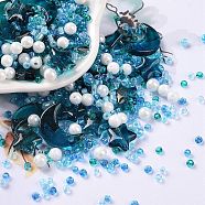 DIY Jewelry Making Finding Kit, Glass & Seed Beads, Round & Star & Moon, Medium Blue, 2~16x2~12x3~7mm, Hole: 0.8~1.2mm(DIY-R082-06)
