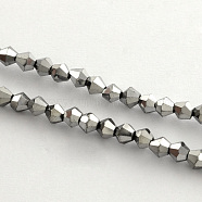 Electroplate Glass Bead Strands, Rainbow Plated, Faceted Bicone, Silver Plated, 4x4.5mm, Hole: 1mm, 92~96pcs/strand, 13.78~14.37 inch(X-EGLA-R094-4mm-08)