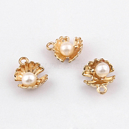 Alloy Charms, with Imitation Pearl, Shell Shape, Golden, 12x15mm(PALLOY-N0118-267)