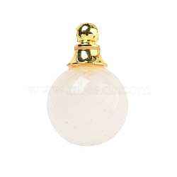 Natural Quartz Crystal Perfume Bottle Pendants, with 304 Stainless Steel Findings, Round, 25x16mm, Hole: 2mm(G-K338-22G-03)