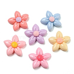 Opaque Resin Decoden Cabochons, Flower, Mixed Color, 22.5x22.5x7mm(RESI-C046-03)