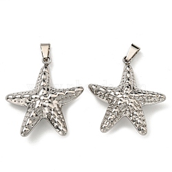 304 Stainless Steel Pendants, Textured, Starfish Charm, Stainless Steel Color, 33.5x30.5x10.5mm, Hole: 3.5x7mm(STAS-G311-04P)