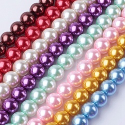 Glass Pearl Beads Strands, Round, Mixed Color, 6mm, Hole: 0.5mm, about 140pcs/strand, 32 inch/strand(HYC002)