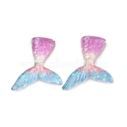 Resin Cabochons, with Paillette, Fishtail, Mixed Color, 30x27x4.5mm(RESI-R456-02C)