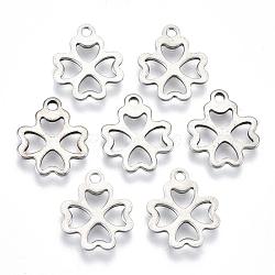 201 Stainless Steel Pendants, Clover, Stainless Steel Color, 13x10.5x1mm, Hole: 2mm(STAS-S067-06)