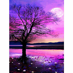 DIY Natural Scenery Pattern 5D Diamond Painting Kits, Including Waterproof Painting Canvas, Rhinestones, Diamond Sticky Pen, Plastic Tray Plate and Glue Clay, Tree Pattern, Magenta, Canvas: 300x400mm(PW-WG13667-03)