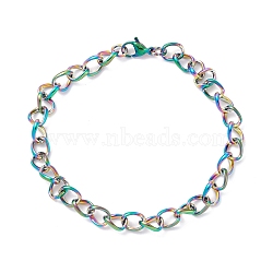 Vacuum Plating Fashionable 304 Stainless Steel Side Twisted Chain Bracelets, with Lobster Claw Clasps, Rainbow Color, 7/8 inch(22cm)(STAS-A028-B073M)