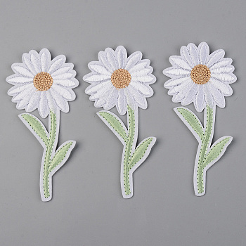 Computerized Embroidery Cloth Iron on/Sew on Patches, Appliques, Costume Accessories, Flower, White, 100x48x1.5mm