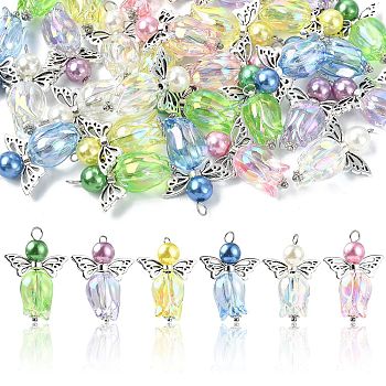 30pcs Alloy & Glass & Acrylic Pendant, with 304 Stainless Steel Findings, Mixed Color, 30mm, 5pcs/color