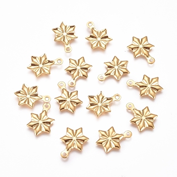 304 Stainless Steel Pendants, Snowflake, for Christmas, Golden, 14x9.5x1mm, Hole: 1.2mm