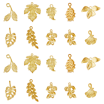 SUPERFINDINGS DIY Jewelry Making Finding Kit, Including Brass Pendant and Link Connectors, Oak & Ginkgo & Grape Leaf, Raw(Unplated), 14~22.5x9~20.5x1.5~6mm, Hole: 1~2mm, 20Pcs/box
