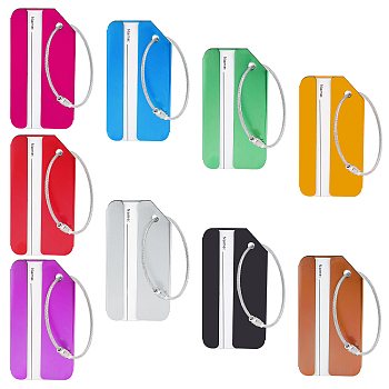 Elite 9 Sets 9 Colors Aluminum Alloy Luggage Bag Tags, with Stainless Steel Hanging Ring, Rectangle, Mixed Color, 43x80x2.5mm, Hole: 4.5mm, 1 set/color