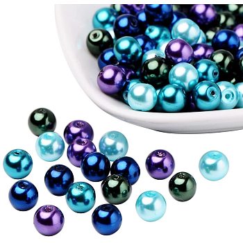 8mm Multicolor Pearlized Glass Pearl Beads for Jewelry Making, about 100pcs/box