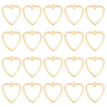 20Pcs Brass 2-Loop Link Pendants, Heart, Nickel Free, Real 18K Gold Plated, 21x19x1mm, Hole: 1mm