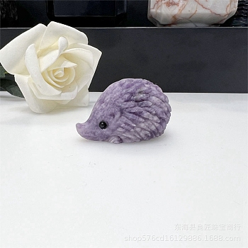 Natural Lepidolite Carved Healing Hedgehog Figurines, Reiki Energy Stone Display Decorations, 50mm