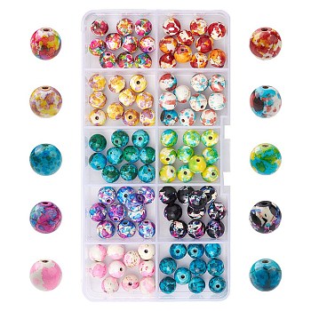 100Pcs 10 Colors Synthetic Turquoise Dyed Beads, Round, Mixed Color, 7~8x7~8mm, Hole: 1mm, 10pcs/colors